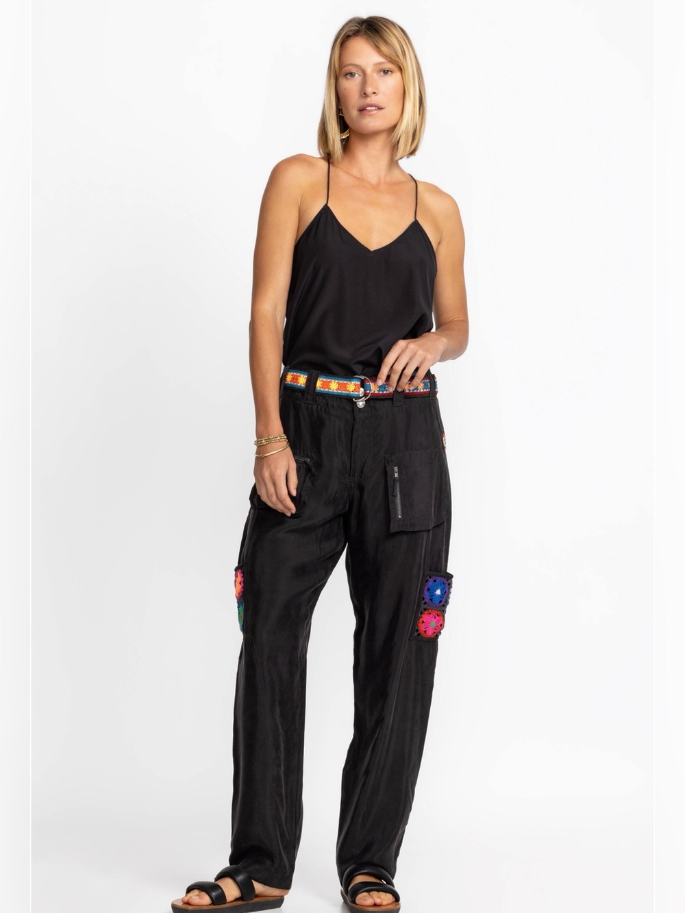 Johnny Was Biya Phillis Black Cargo Crochet pants size Large retail $435